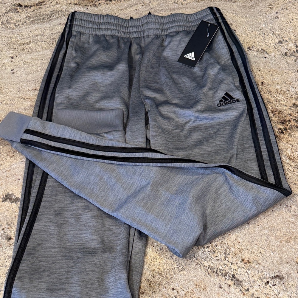 Adidas Kids Charcoal Joggers with Black Stripes